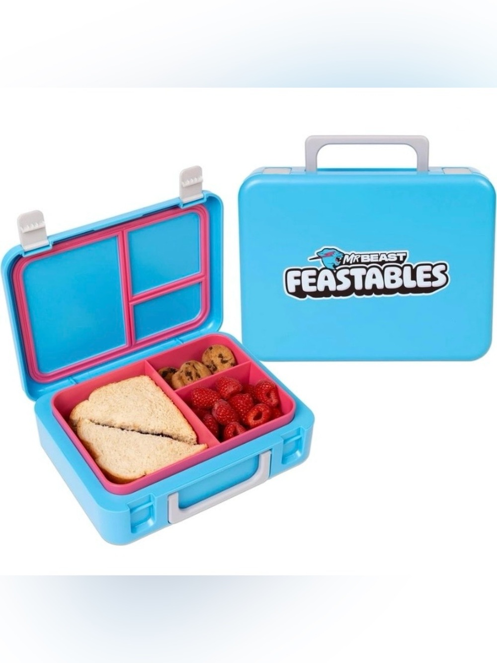MrBeast Feastables World's Coolest Collectible Lunch Box, BPA-Free, Blue/Pink